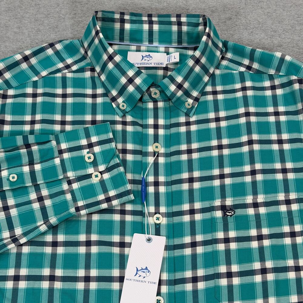 Southern Tide Mens Beachrock Button Down Shirt Large Plaid Spruce Shade Green